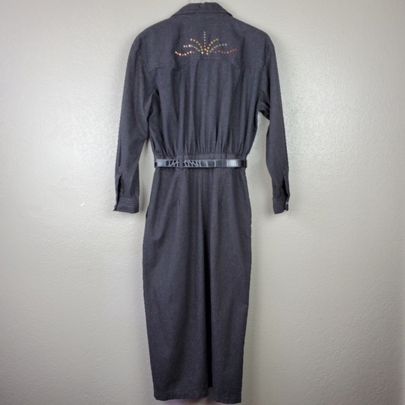 Vintage Studded Button Down Boho Maxi Belted Dress Wesrern Cowgirl Festival Rare - Picture 7 of 16